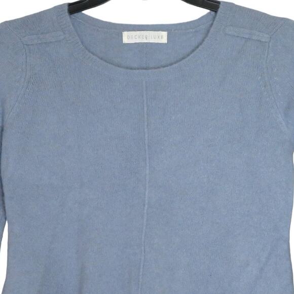 Decker Luxe 100% Cashmere Sweater Crew Neck Long Sleeve Boxy Blue Size Small - Picture 5 of 10